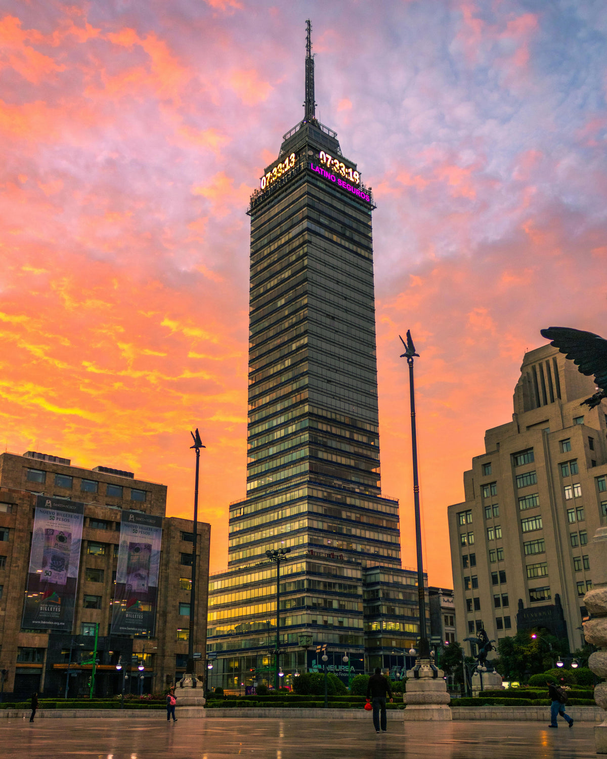 Mexico City street scene at golden hour